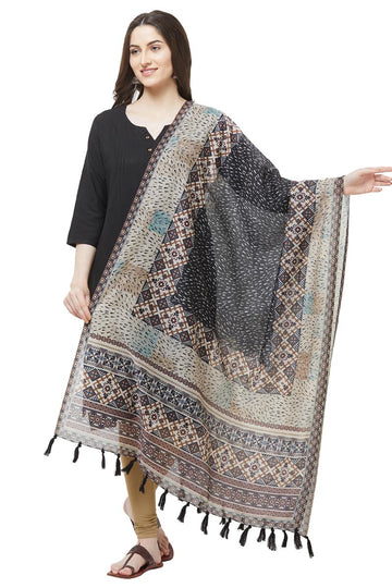 Black Color Aztec Print Chanderi Silk Dupatta